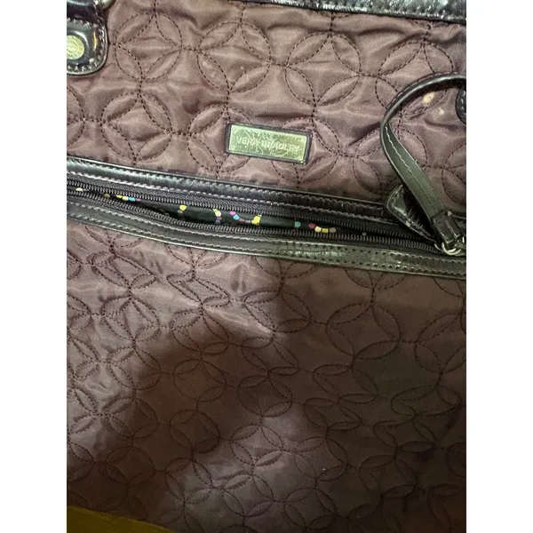 Vera Bradley Quilted Tote Bag Purple Patent Trim Geometric Stitched Shoulder - Image 6