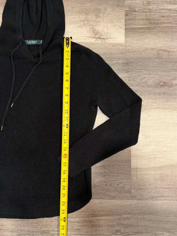 Lauren Ralph Lauren Women's Black Medium Hoodie Waffle Knit Sweater - Image 6