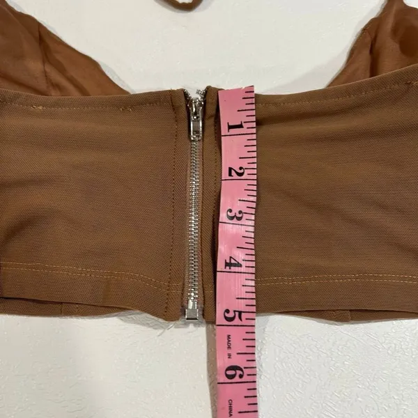 White Fox Chocolate Brown Off Shoulder Ruched Crop Top Size M Going Out - Image 8