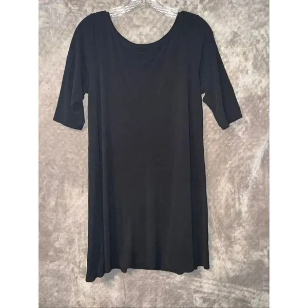 Eileen Fisher 100% silk black half sleeve knee length dress medium #758 - Image 2
