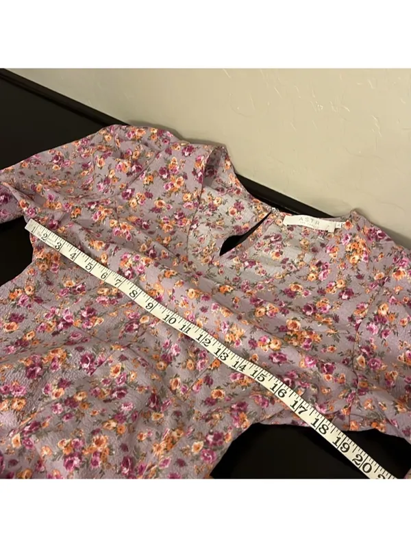 ASTR the Label Puff Sleeve V-Neck Back Cutout Midi Dress, purple peach floral XL - Image 10