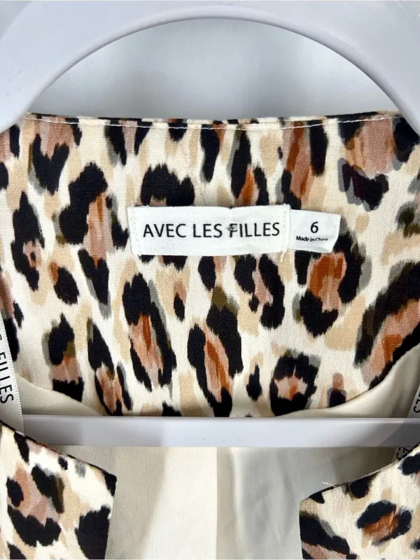 Avec Les Filles Cropped Blazer Leopard Print Brown & Black Size 6 - Image 4