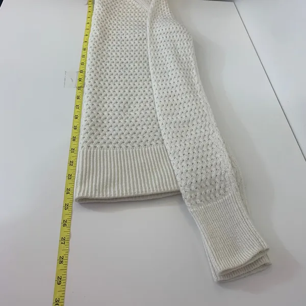 American Eagle Womens M‎ Cream Pointelle Open Knit Scoop Neck Back Zip Sweater - Image 4