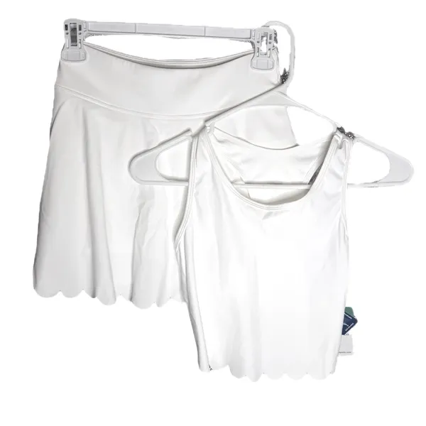 NWT Womens Tennis Skirt Set Built-In Shorts Scalloped Active Set White XS - Image 7