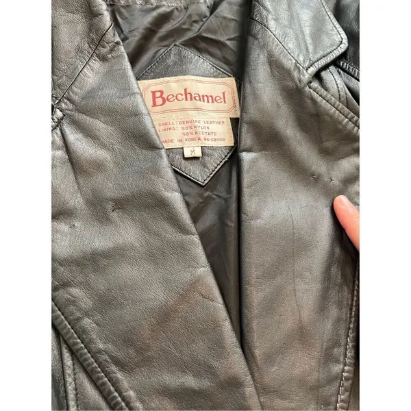 Vintage Bechamel Black Genuine Leather Coat Women's Medium - Image 7