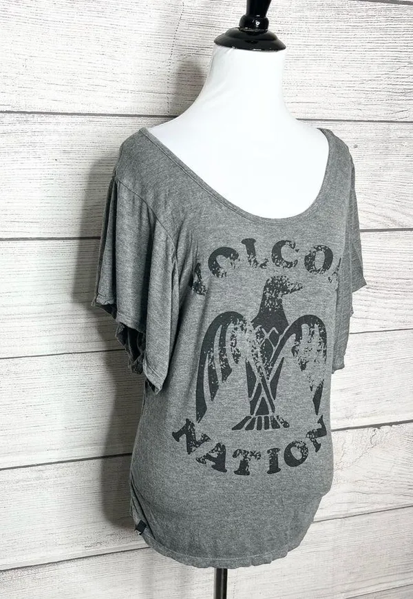 Volcom Nation Gray & Black Flutter Sleeve Skate T-shirt Women’s Size Medium - Image 2