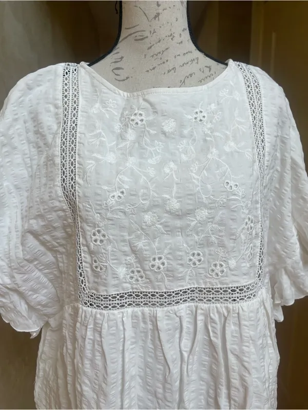 Altar’d State Cove White Embroidered Flutter Sleeve Mini Cotton Dress Boho Sz M - Image 4