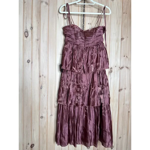 NWT Lulus Tennon Dusty Rose Plisse Tiered Midi Dress Party Cocktail Wedding Sz M - Image 6