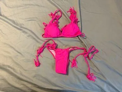 Boutique 2 Piece Pink Bikini Wrap Around Tie Top & Side Tie Bottoms - Image 4
