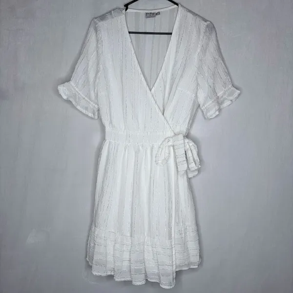 Oh Polly White V-Neckline Wrap Mini Dress - Image 4