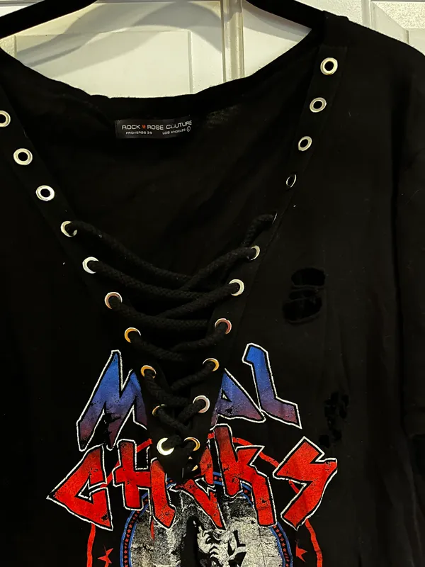Rock Rose Couture Lace Up Distressed Band Tee - Image 4