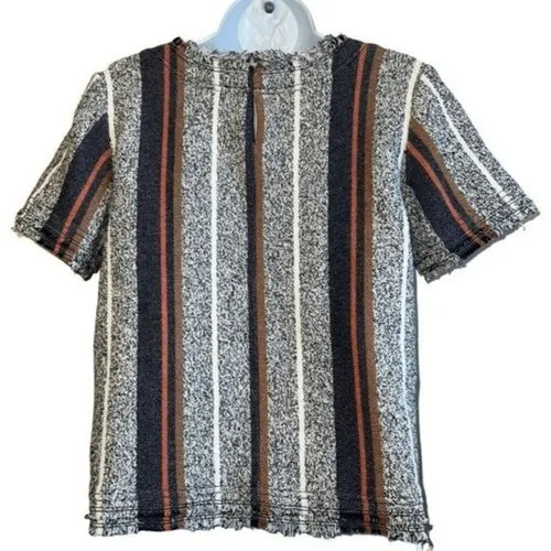 ANN TAYLOR Boucle Tweed‎ Fringe Hems Stripe Print S/S Top NWOT XS - Image 7