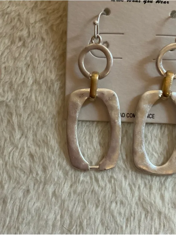 Pomina Two-Tone Link Drop Earrings in Silver and Gold - Image 2