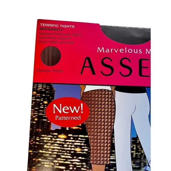 New Marvelous Mama Assets by Blakely BLACK Maternity Opaque Stripe Tights Sz 3 - Image 2