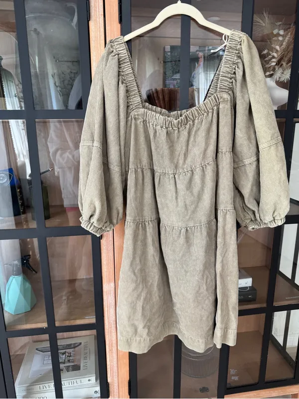 Mustard Seed NWT Corduroy Mini dress tiered babydoll long sleeve balloon pockets square neck - Image 4