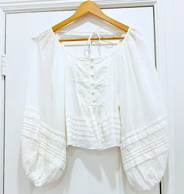 Anthropologie Shirt Women SIZE XXS White Romantic Babydoll Embroidered Victorian - Image 8