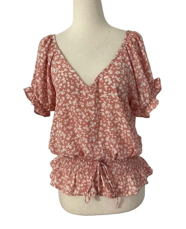 Sienna Sky Pink Blush V-neck Short Sleeve Blouse Women's Size Medium | 50-12 - Image 3