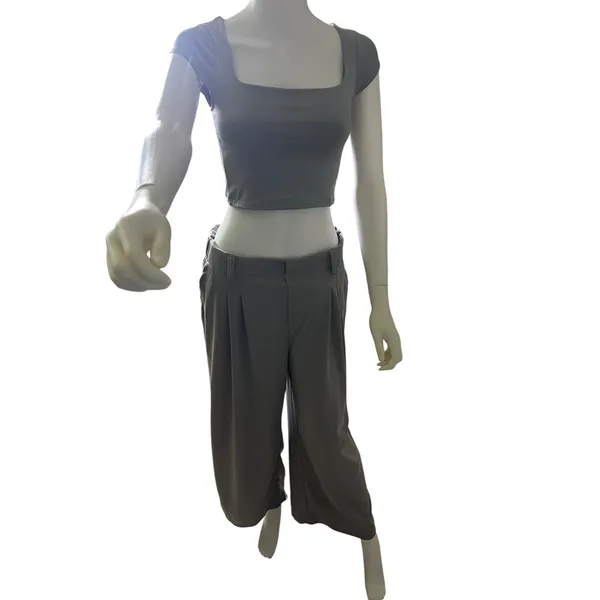 Halara Womens L Petite Gray Wide Leg Pants High RiseStretch NWT828092 PANTS ONLY - Image 7