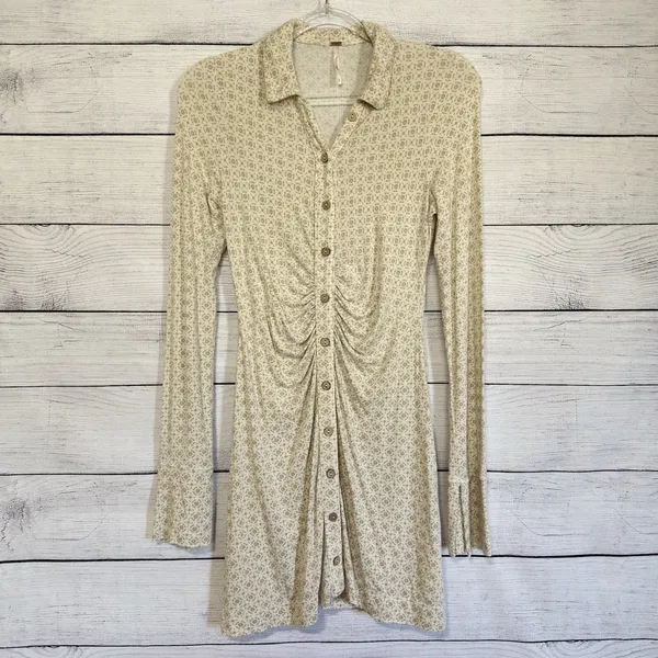Free People Shayla Mini‎ Dress Long Sleeve Small Geometric Coquette Western Boho - Image 2