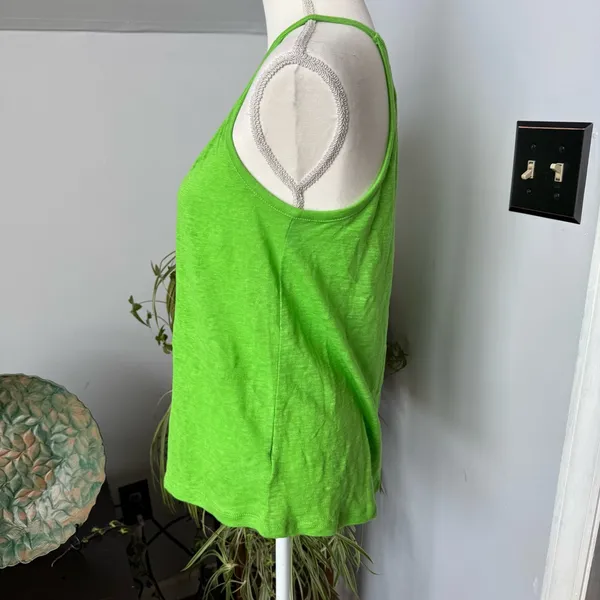 Halston Heritage Linen Tank Top Thin Straps Lime Green size Small Beachy coastal summer‎ - Image 3