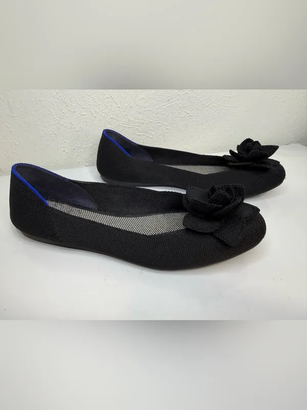 Rothy’s Black Rosette Flower Ballet Flats Size 8 - Image 3