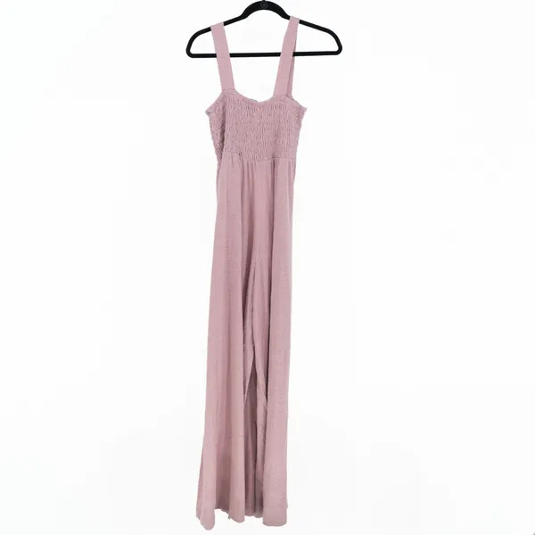 Free People Beach Homecoming Linen Blend Smocked Jumpsuit Jumper Pink Salt M - Image 4