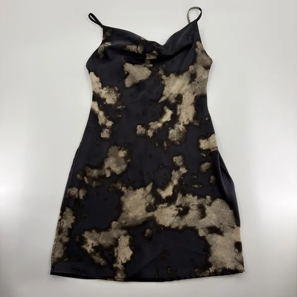 Urban Outfitters Satin Cowl Neck Slip Dress Black Bleach Wash Mini Dress - Image 2