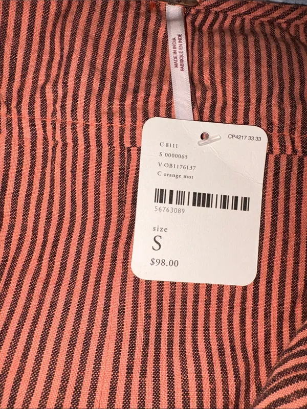 Free People Striped Ruffle Tunic Mini Dress Small New With Tags Orange Mot - Image 7