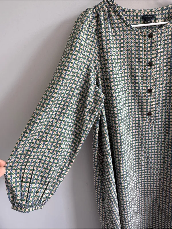Ann‎ Taylor Geometric Print Midi Dress Large Long Sleeve Boho - Image 4