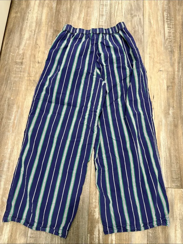 ANTHROPOLOGIE Wren Boxer Pants with Green and Navy and Gray Stripes Medium - Image 6