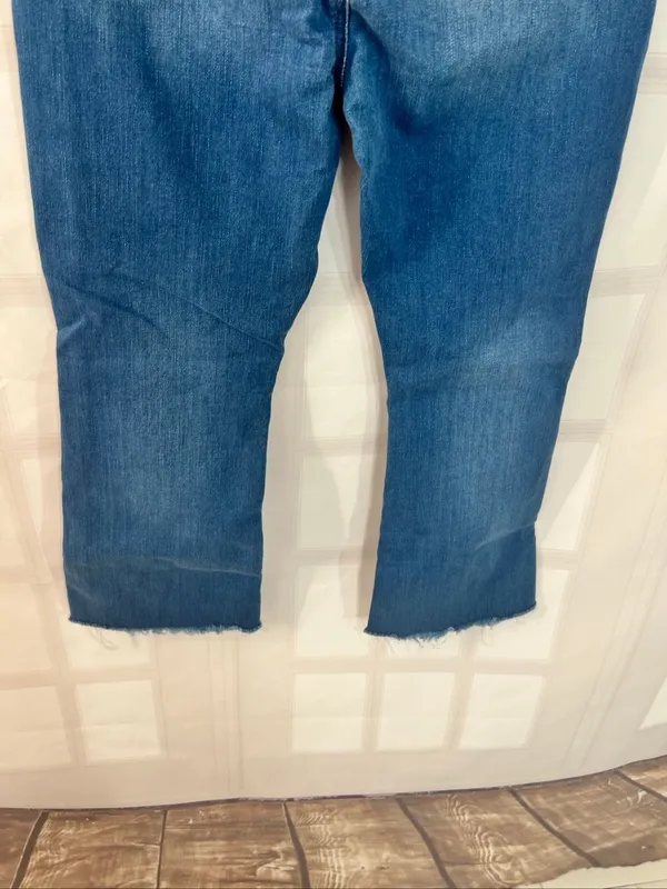Loft Bright Mid Indigo Wash Flare High Rise Kick Crop Button Fly Jeans Size 28/6 - Image 8
