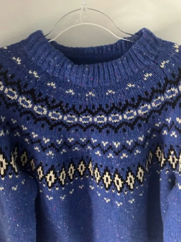 J.Crew Womens XL Alpaca Merino Wool Blue Nordic Knit Sweater Fair Isle Ribbed - Image 7