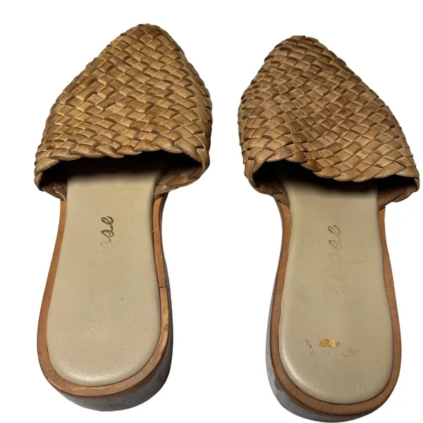 Woven Leather Pointed Toe Mule‎ Slides Tan Women's Size 7 - Image 5