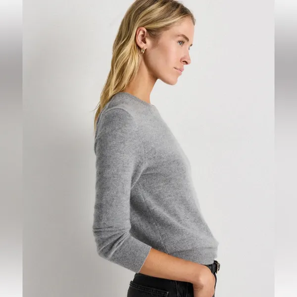 Quince 100% Cashmere Gray Cropped Crew Neck Sweater M - Image 5