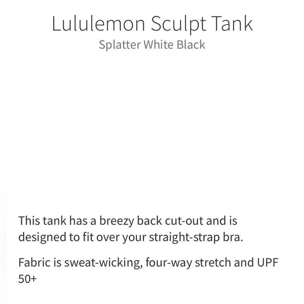 Lululemon Sculpt Tank Splatter White Black Size 6 Tank - Image 4