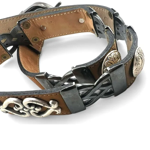 Artisan Mod Depose Ornate Metal Work Leather Western Silver Brown Hearts filigree M - Image 3
