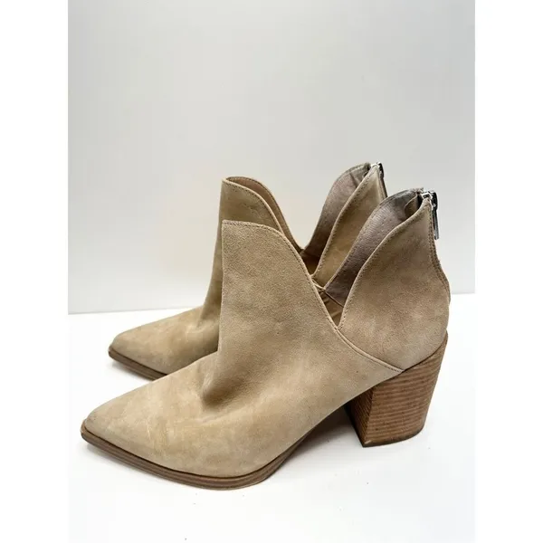 Steve Madden Tan Suede V-Cut Pointed‎ Toe Block Heel Ankle Booties Size 9.5 - Image 4