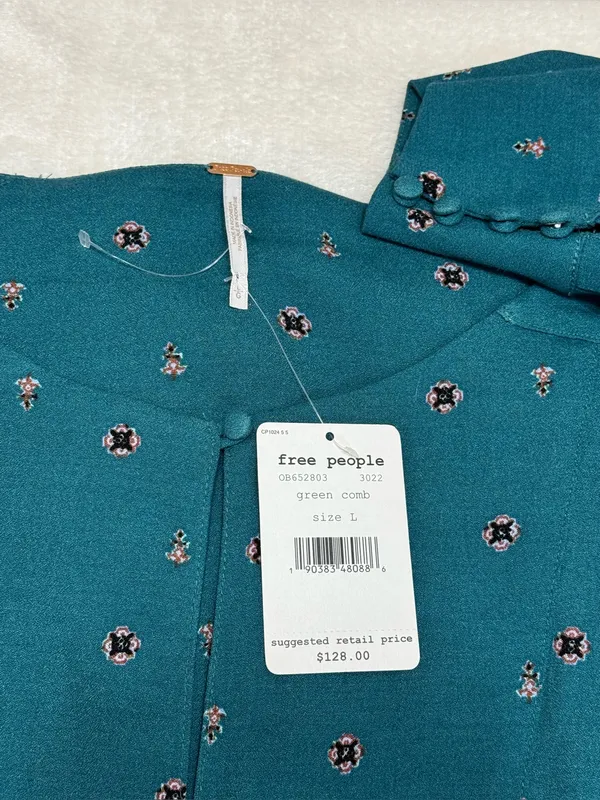 Free People Love Grows Teal Long-Sleeve Romper Size Large - Image 12