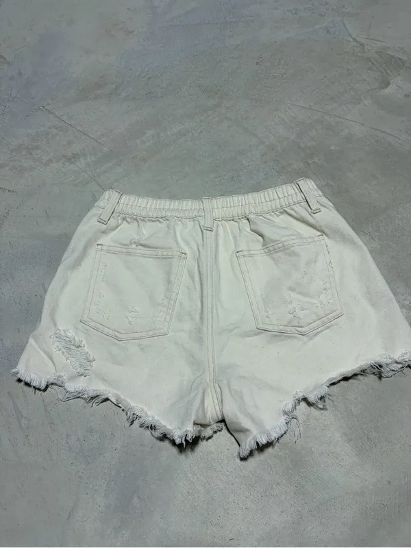 Aerie cream Distressed Denim Shorts XS - Image 8