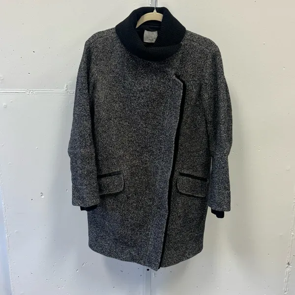 Vince Shawl Collar Asymmetrical Zip Wool Blend Lambskin‎ Trim Tweed Ines Coat XS - Image 3
