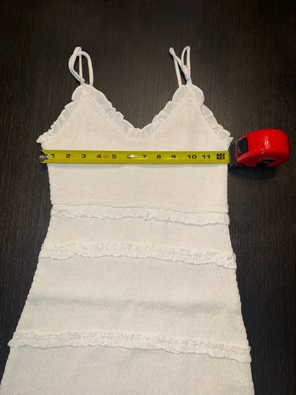 Olivaceous White Ruffle-Trim Sleeveless Mini Dress - Image 5