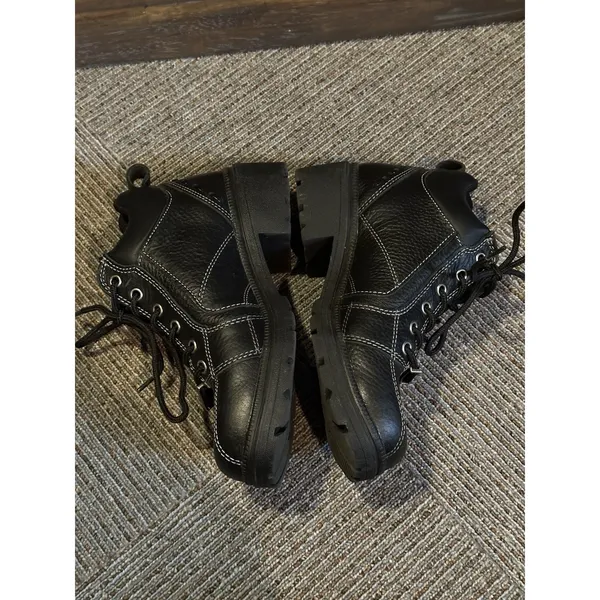 Milwaukee Boots Black Leather Women's Size 6.5C Motorcycle Biker Lace Up Heel - Image 8