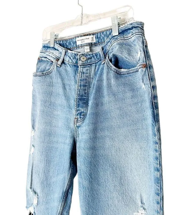 Abercrombie Jeans Dad High Rise Curve Love Button Fly Distressed 30 Long - Image 3