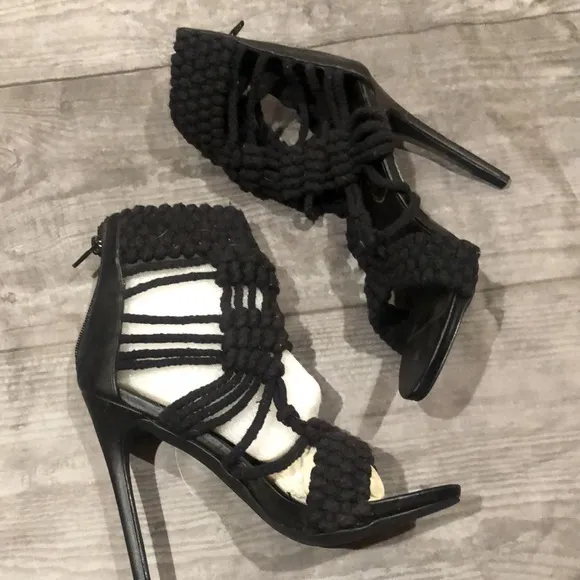 Privileged black knit open toed heels - Image 2
