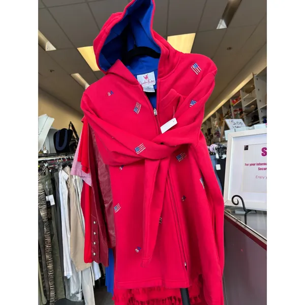 Womens Red Zip Up Hoodie‎ American Flag Embroidered Sweatshirt Jacket - Image 8