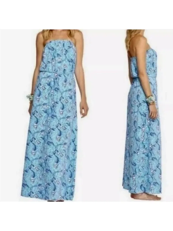 Lilly Pulitzer Marlisa Nice Tail Mermaid Maxi dress strapless blue medium Pima - Image 2