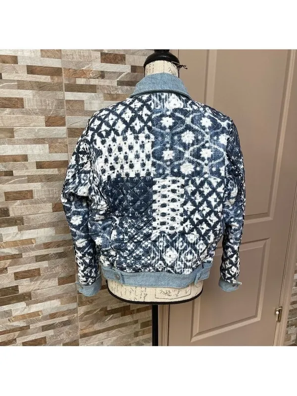 BLANK NYC Anthropologie Reversible Patchwork Denim cotton Jean Jacket XS fits M - Image 9