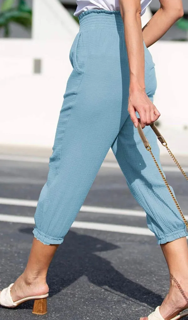 Grace Karin Women Cotton Capri Blue Pants - Image 2