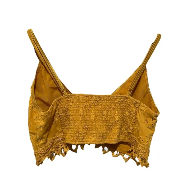 Free People Boho Crop Top Sz M Yellow Floral Eyelet Festival‎ Coastal Beach - Image 3