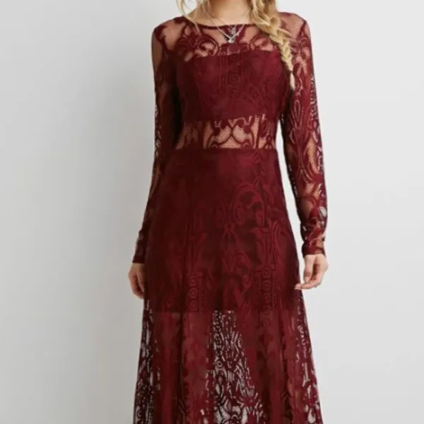 Forever 21- Burgundy Long Lace Dress - Image 2